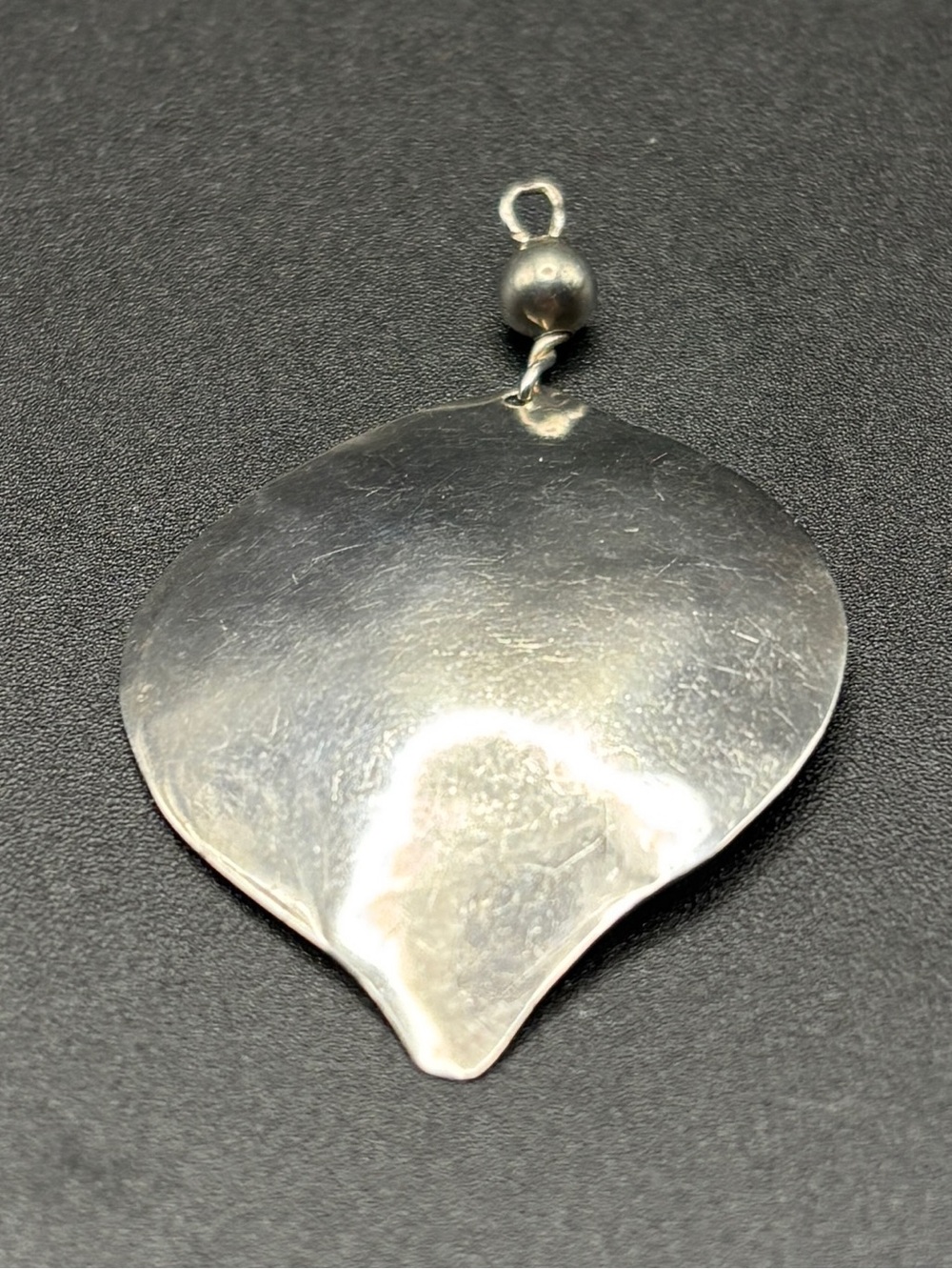 Vintage 925 Moroccan Sterling Silver Organic Leaf Pendant Hammered Minimalist